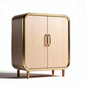 Wooden storage cabinet with gold trim doors and rounded edges 85 x 70 x 40cm