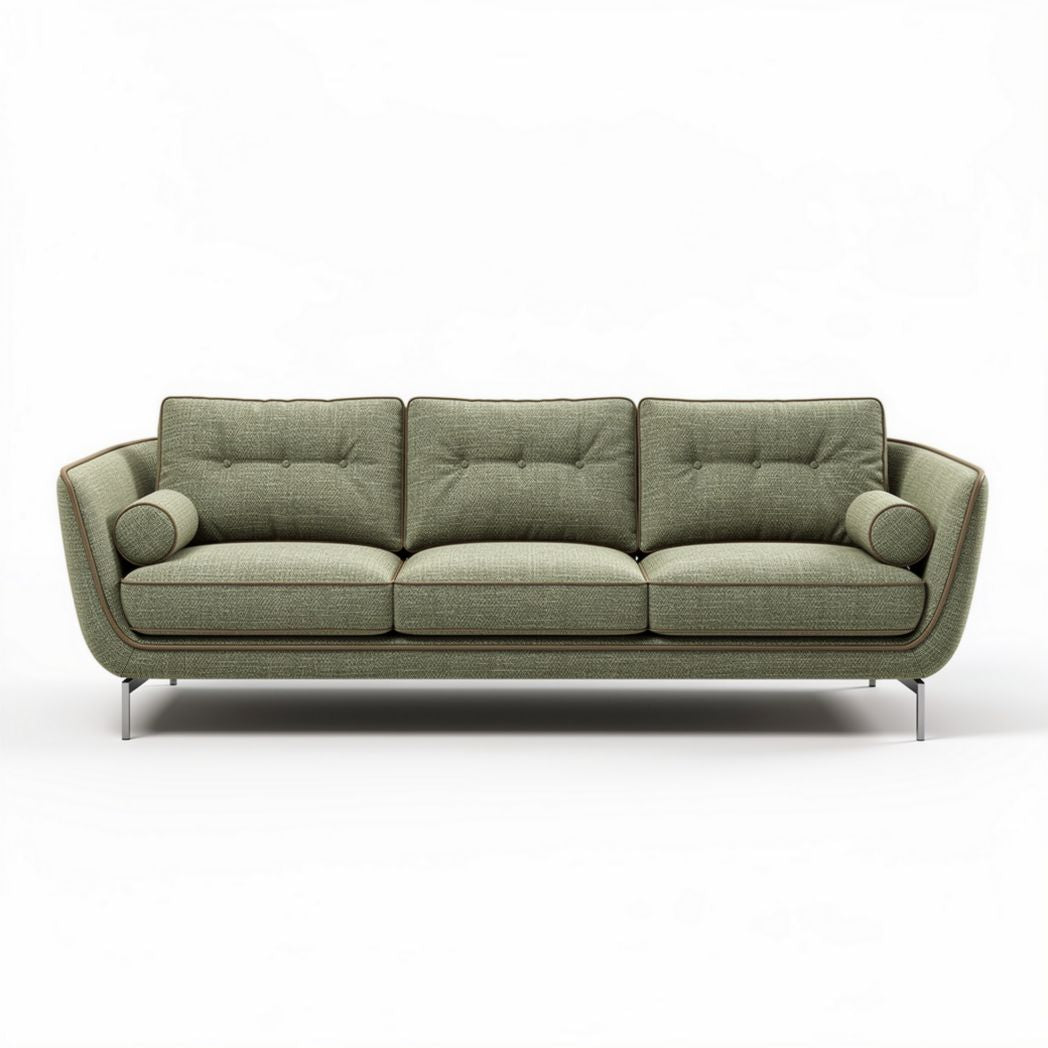 Fabric sofa with three seats and cylindrical armrests in green 200 x 80 x 85cm