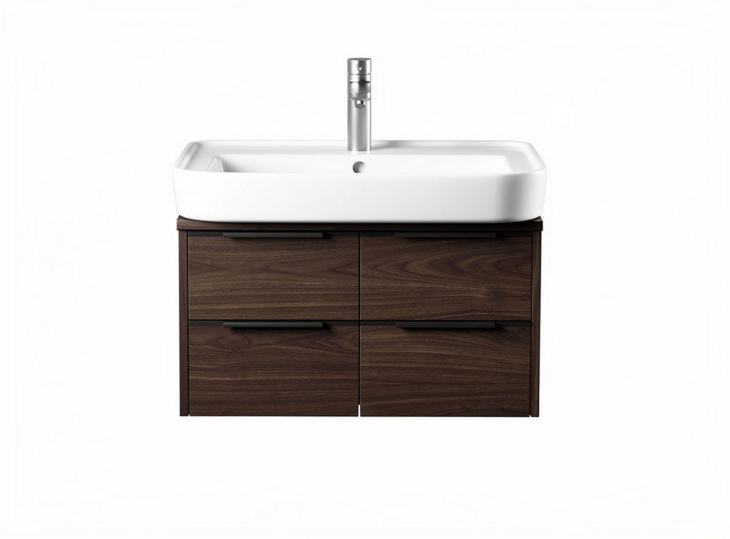 Vanity set with ceramic sink and wooden cabinet 55 x 40 x 25cm brown