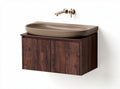 Wall-mounted bathroom vanity with oak cabinet and white ceramic sink 70 x 40 x 20cm