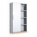 Sliding door storage cabinet with adjustable shelves and wood base 75 x 40 x 180cm