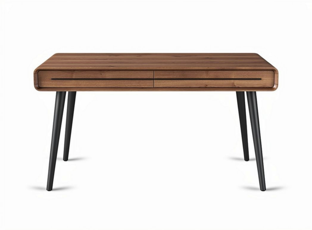 Wooden writing desk with two drawers and black metal legs 120 x 60 x 75cm