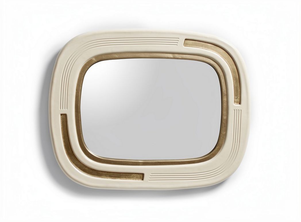 Rectangular wall mirror with textured frame in beige 40 x 50 cm