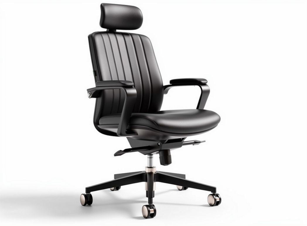 Black adjustable office chair with padded seating and headrest 50 x 60 x 120cm
