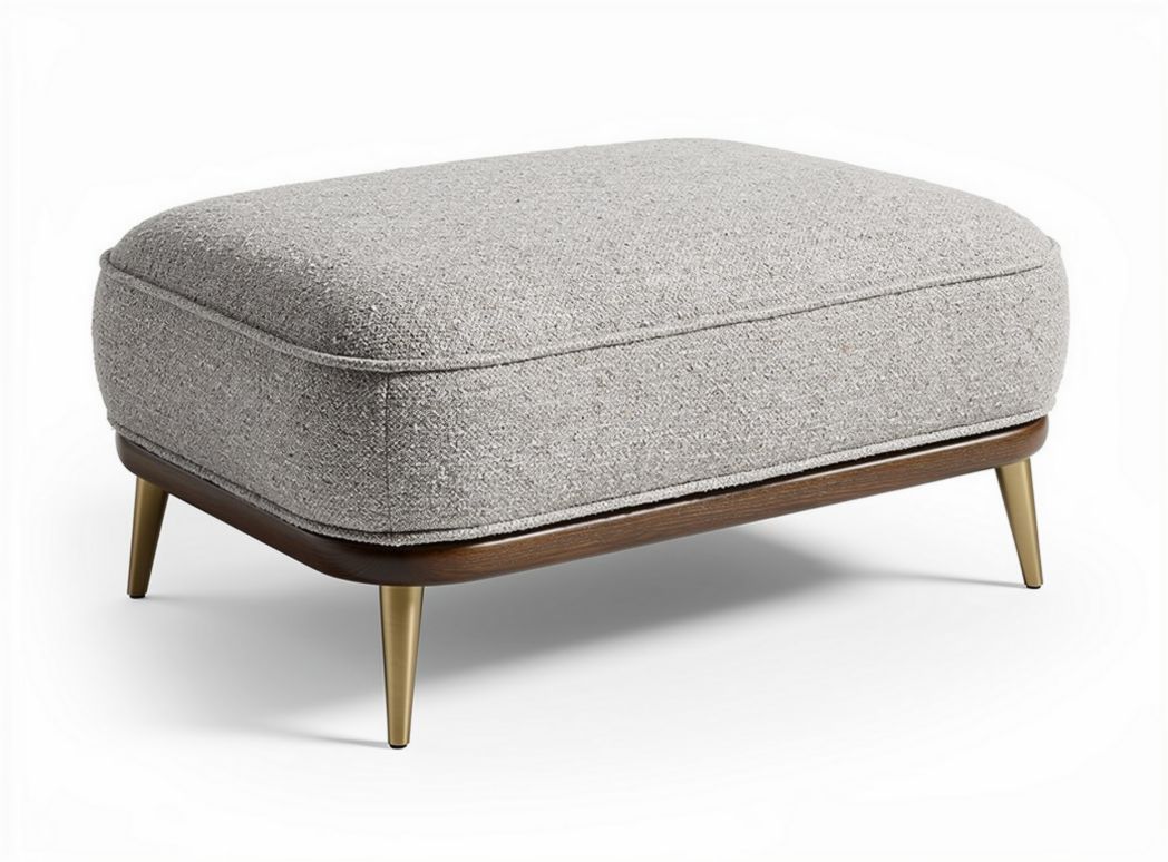 Fabric ottoman with wood legs 60 x 40 x 30cm in light gray color