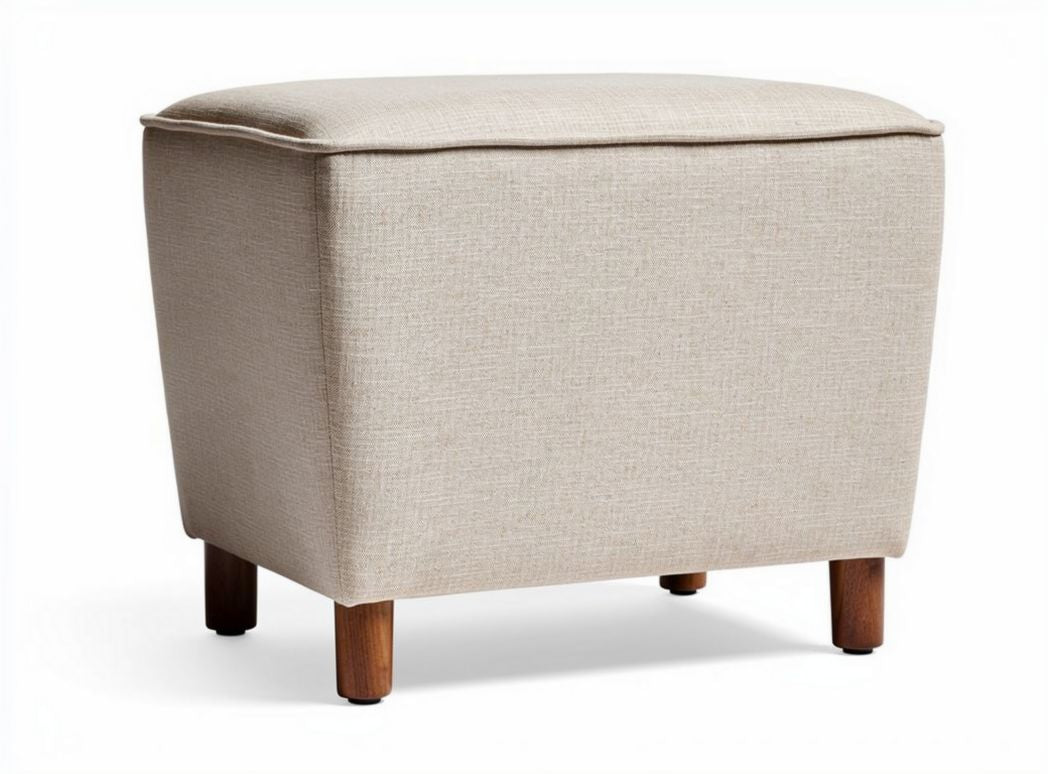Storage ottoman in beige fabric with wooden legs 45 x 45 x 40cm