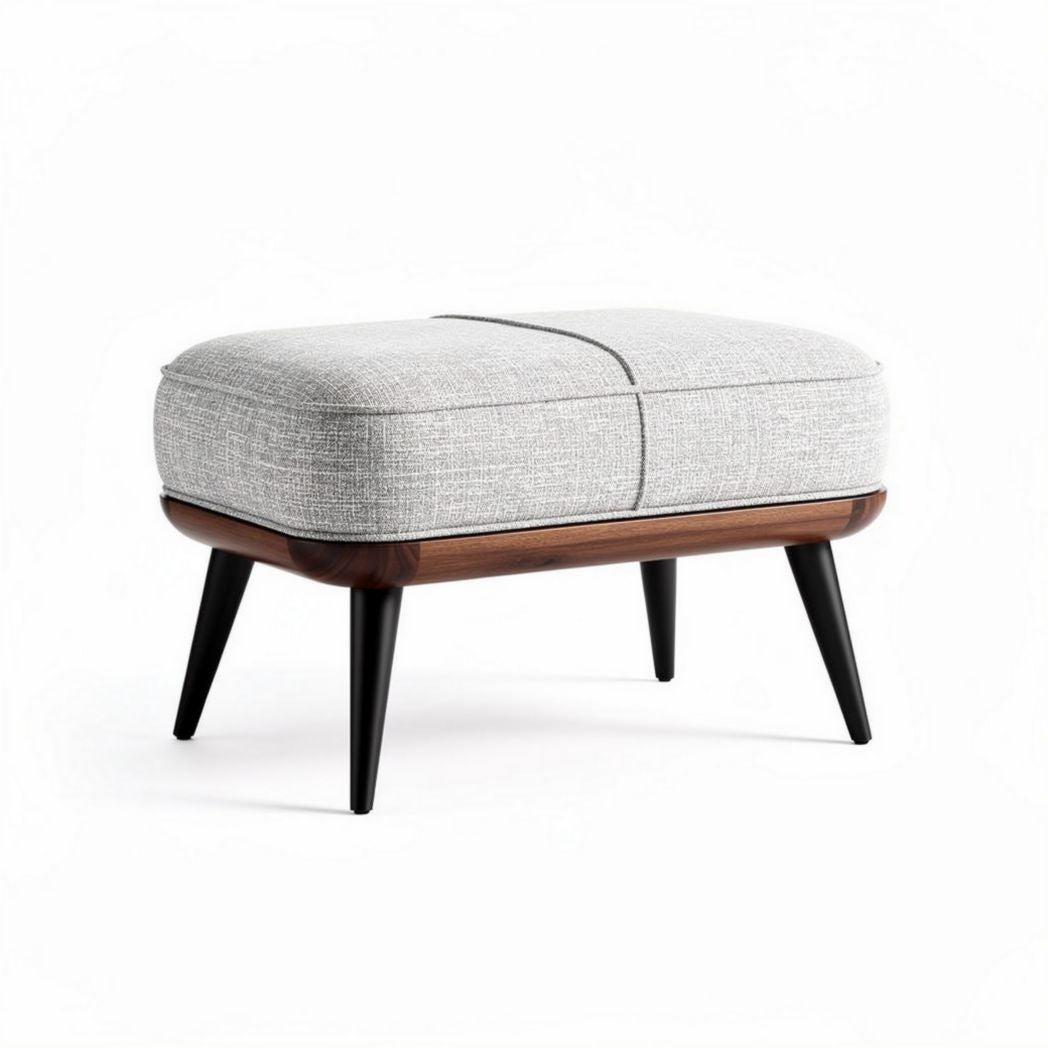 Fabric upholstered ottoman with wooden legs in gray 60 x 40 x 35cm