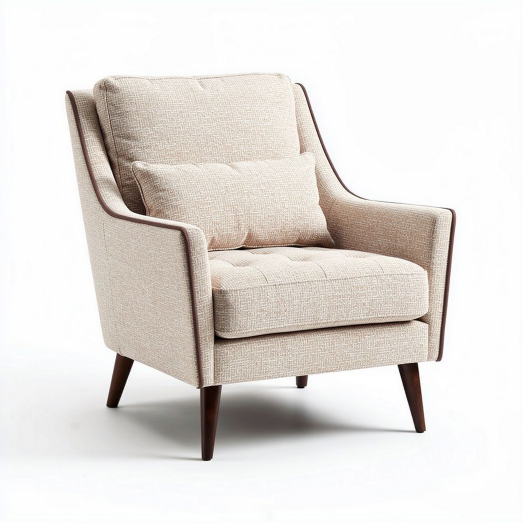 Fabric accent chair with removable cushion in light beige color 80 x 85 x 90cm